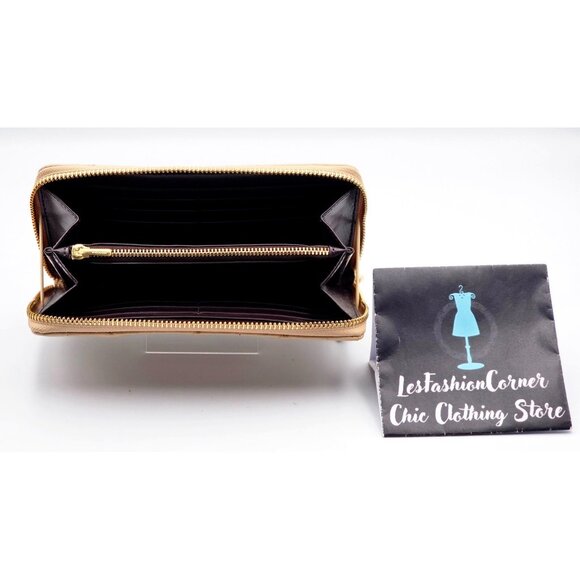 Coach Women's Tan Leather Accordion Zip Wallet Studded Diamond Quilting 354 - Picture 6 of 14